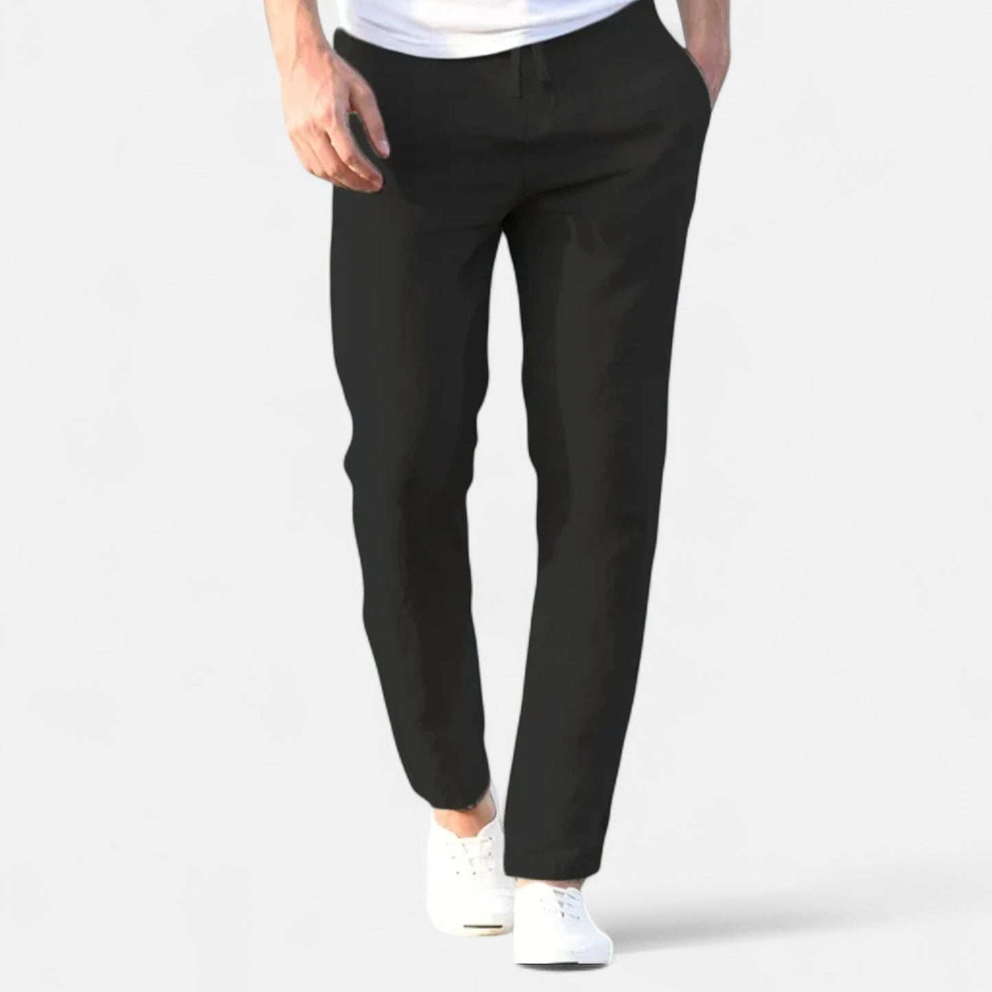 Heren Pantalon van Katoen-Linnen met Casual Fit en Elastische Tailleband 0