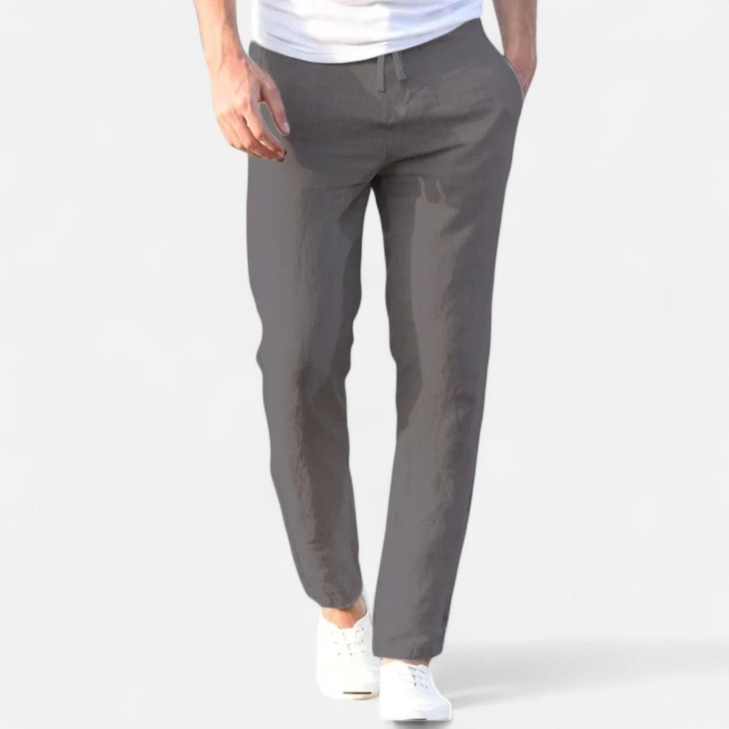 Heren Pantalon van Katoen-Linnen met Casual Fit en Elastische Tailleband 1