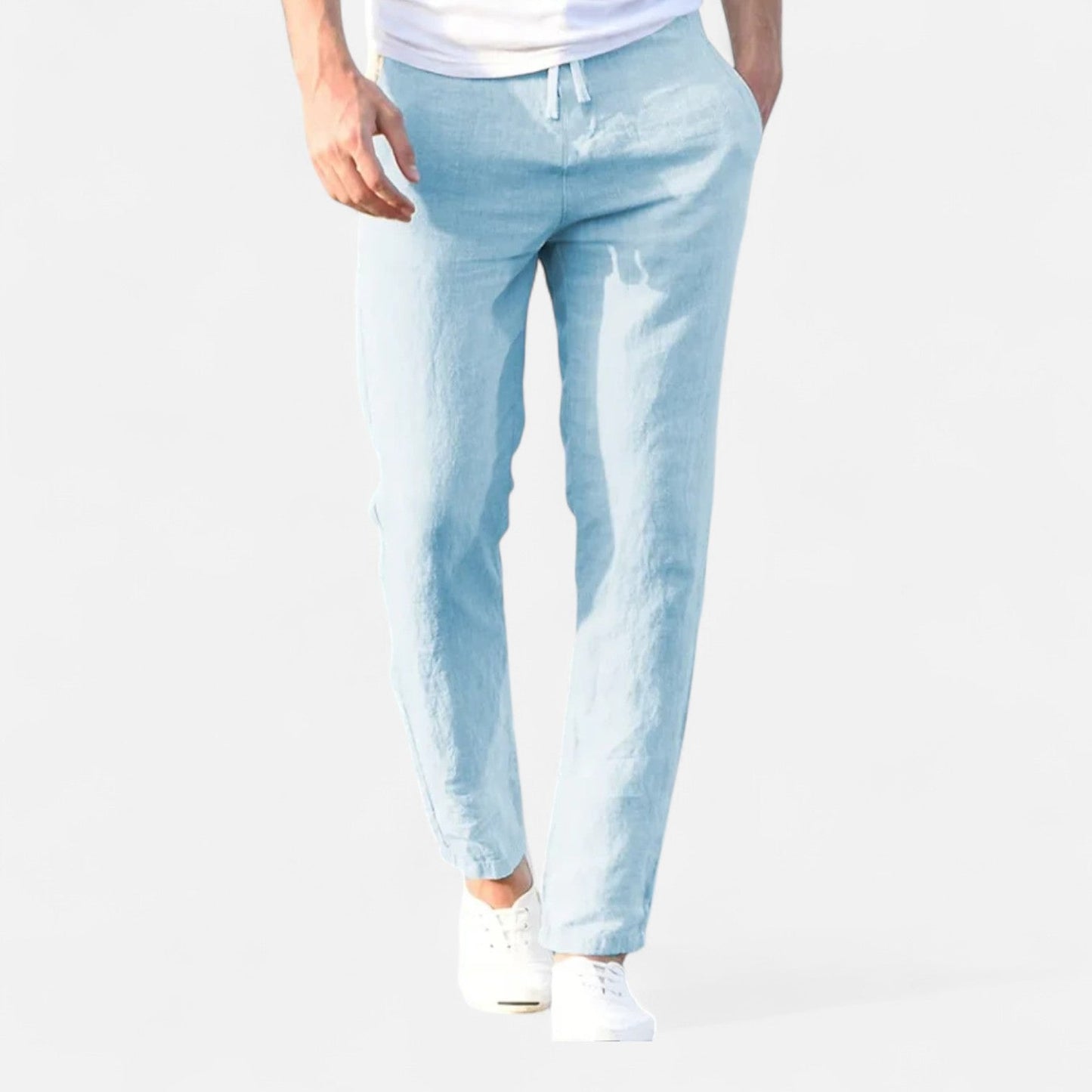 Heren Pantalon van Katoen-Linnen met Casual Fit en Elastische Tailleband 2