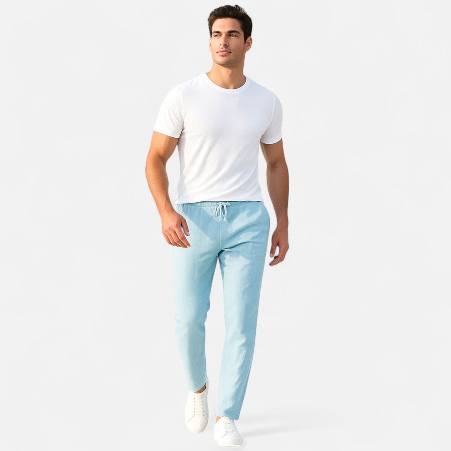 Heren Pantalon van Katoen-Linnen met Casual Fit en Elastische Tailleband 4