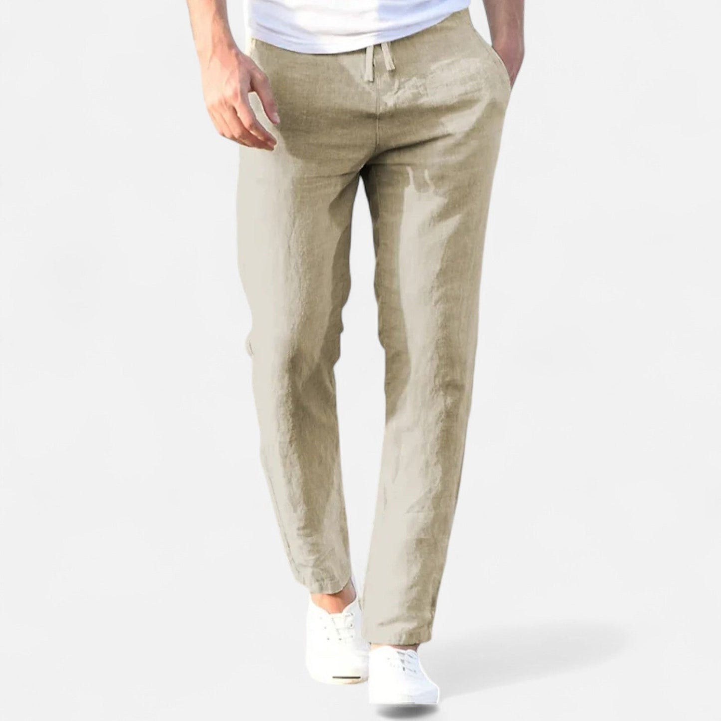 Heren Pantalon van Katoen-Linnen met Casual Fit en Elastische Tailleband 5