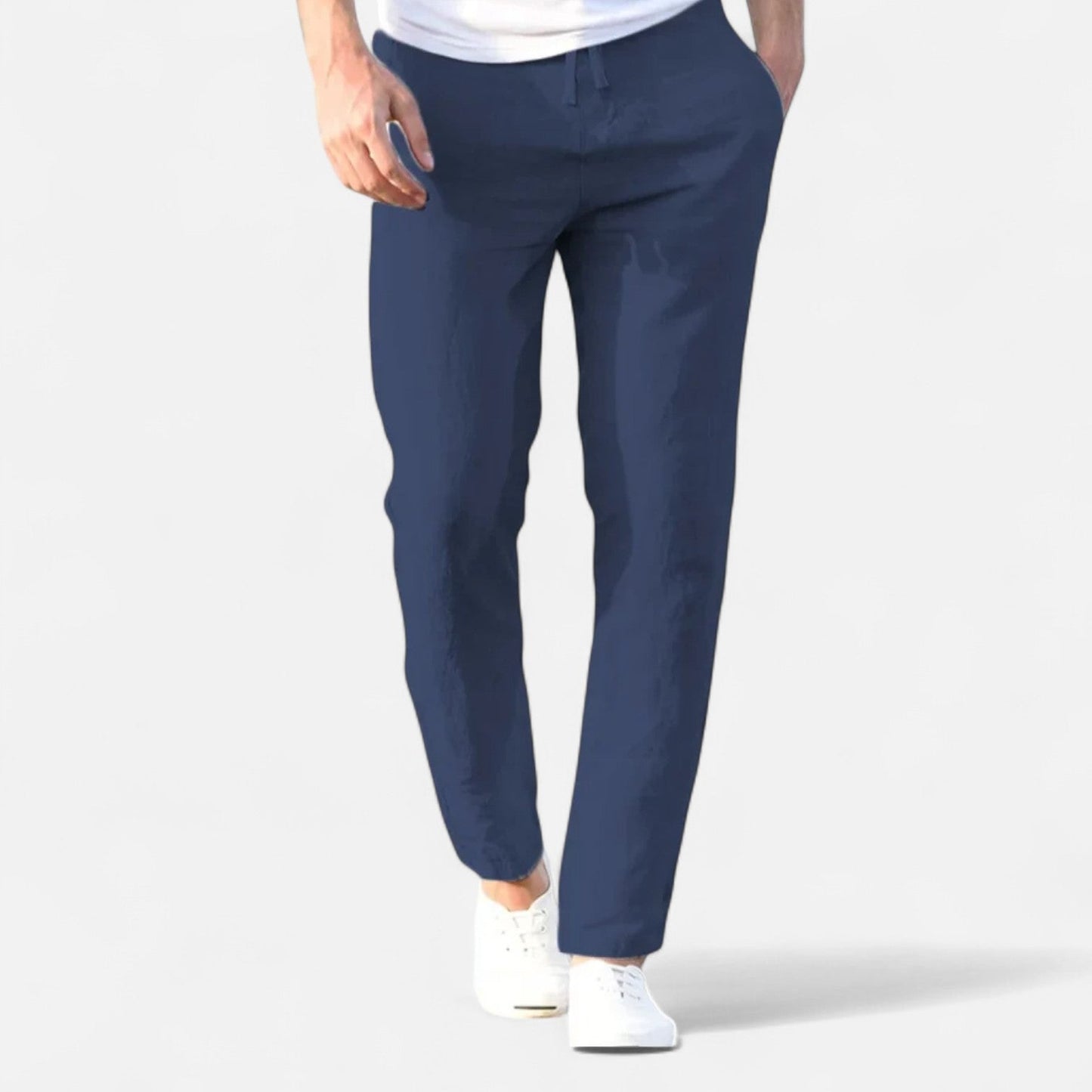 Heren Pantalon van Katoen-Linnen met Casual Fit en Elastische Tailleband 6