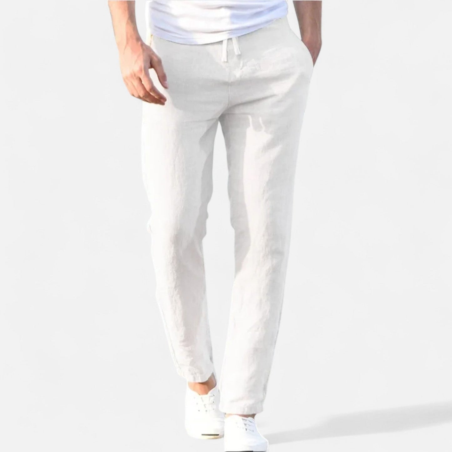 Heren Pantalon van Katoen-Linnen met Casual Fit en Elastische Tailleband 7