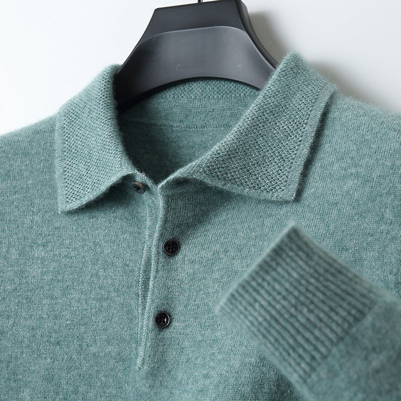 Heren Polo Shirt van Cashmere met Lange Mouwen en Elegante Stijl 6