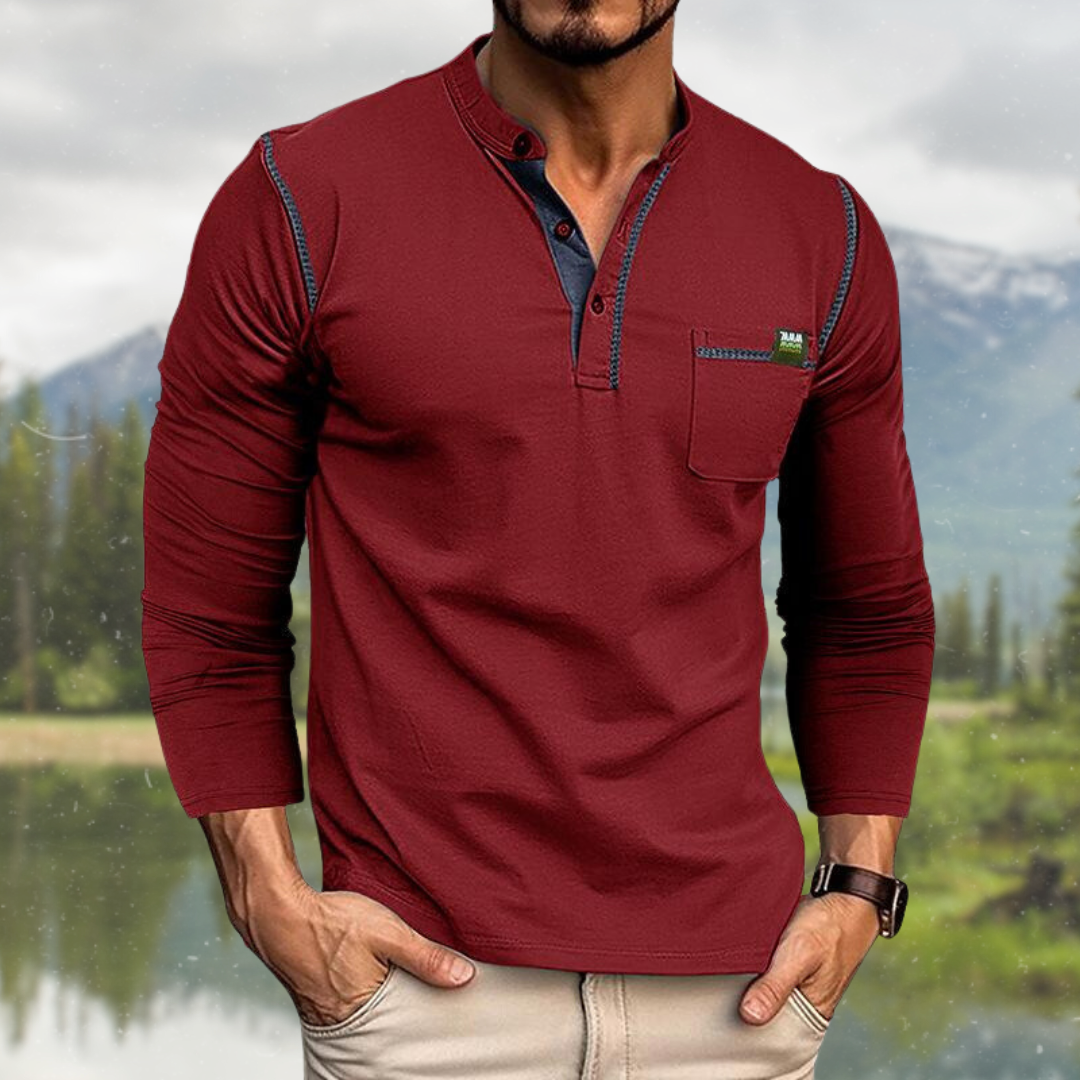 Heren Poloshirt Lange Mouw met Henley-Kraag en Knoopsluiting 0