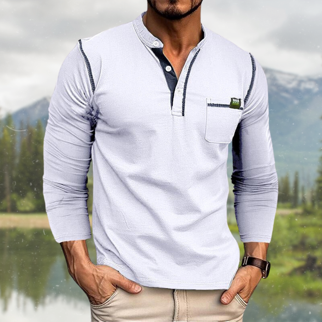 Heren Poloshirt Lange Mouw met Henley-Kraag en Knoopsluiting 4