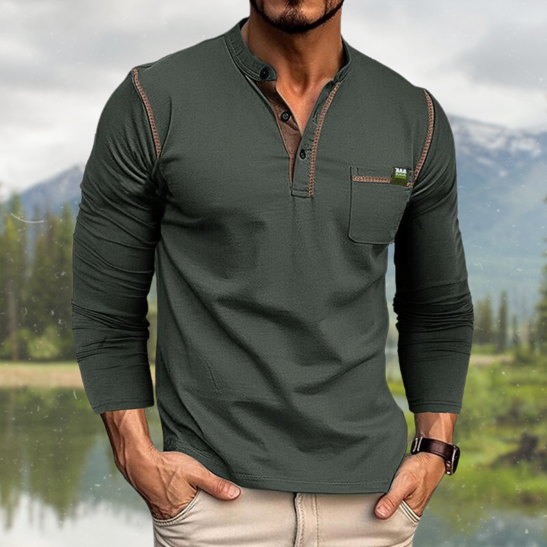 Heren Poloshirt Lange Mouw met Henley-Kraag en Knoopsluiting 5
