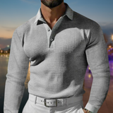 Heren Polosweater met Lange Mouwen, Knoopsluiting en Gestructureerd Oppervlak