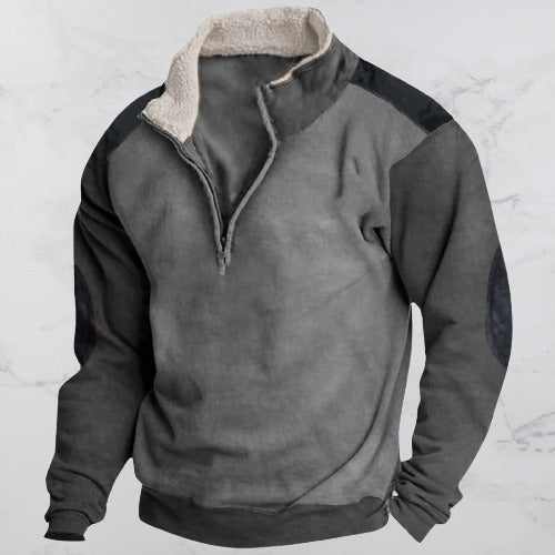 Heren Pullover Lange Mouwen Rits Vintage Model Grijs