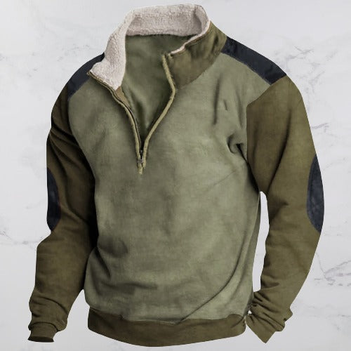 Heren Pullover Lange Mouwen Rits Vintage Model Groen