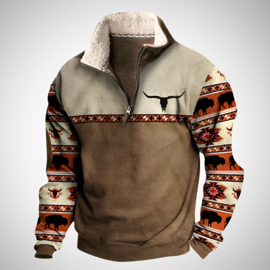 Heren Pullover met Lange Mouwen en Halve Ritssluiting Bruin