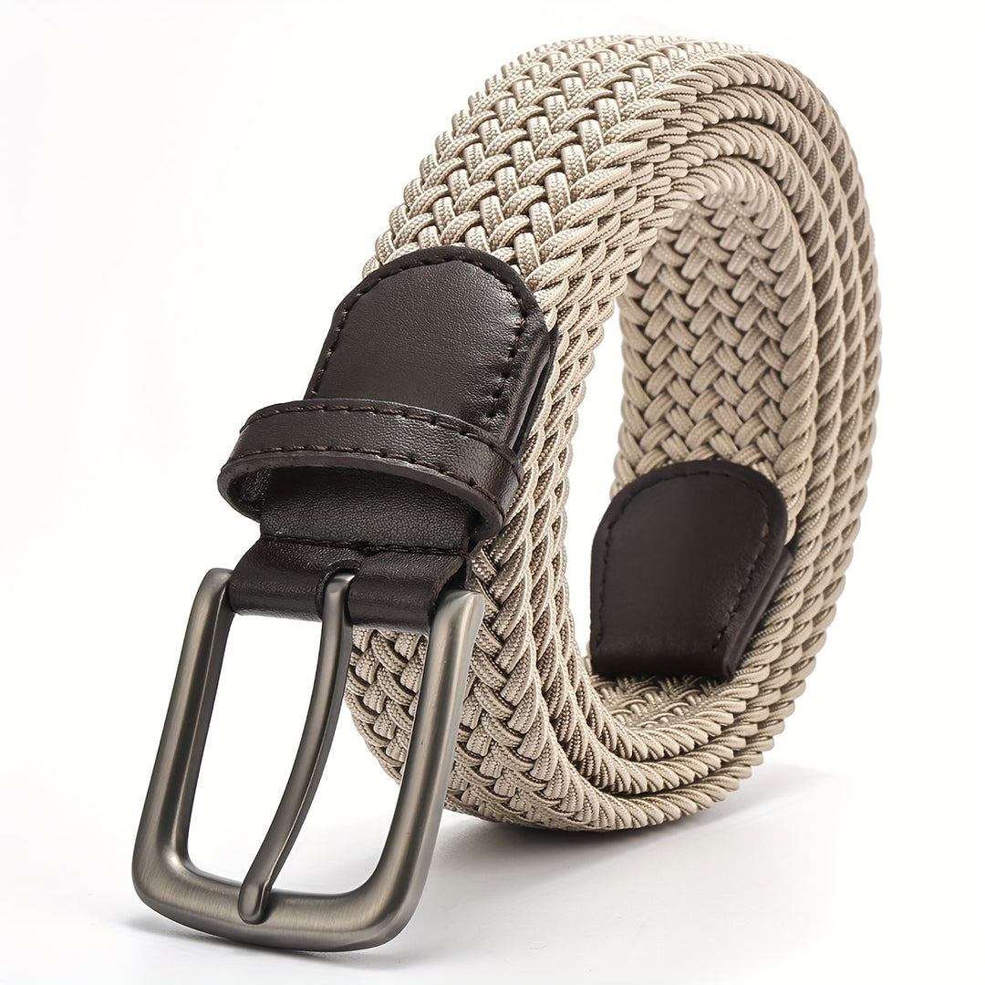 Heren Gevlochten Riem Elastische en Vierkante Gesp Khaki