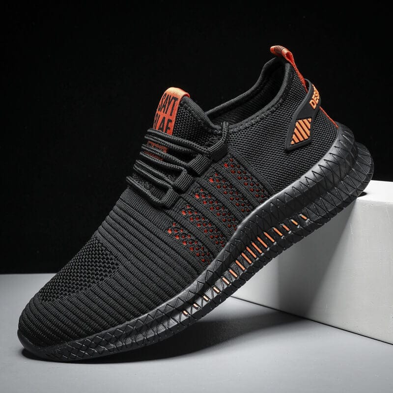 Heren Sneakers met Mesh Bovenkant en Vetersluiting Zwart Oranje