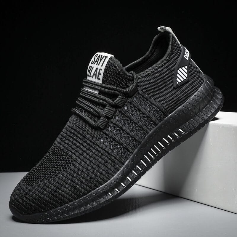 Heren Sneakers met Mesh Bovenkant en Vetersluiting Zwart Wit
