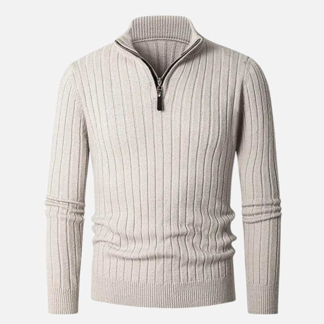 Heren Sweater met Half-Zip en Ribgebreide Mouwen