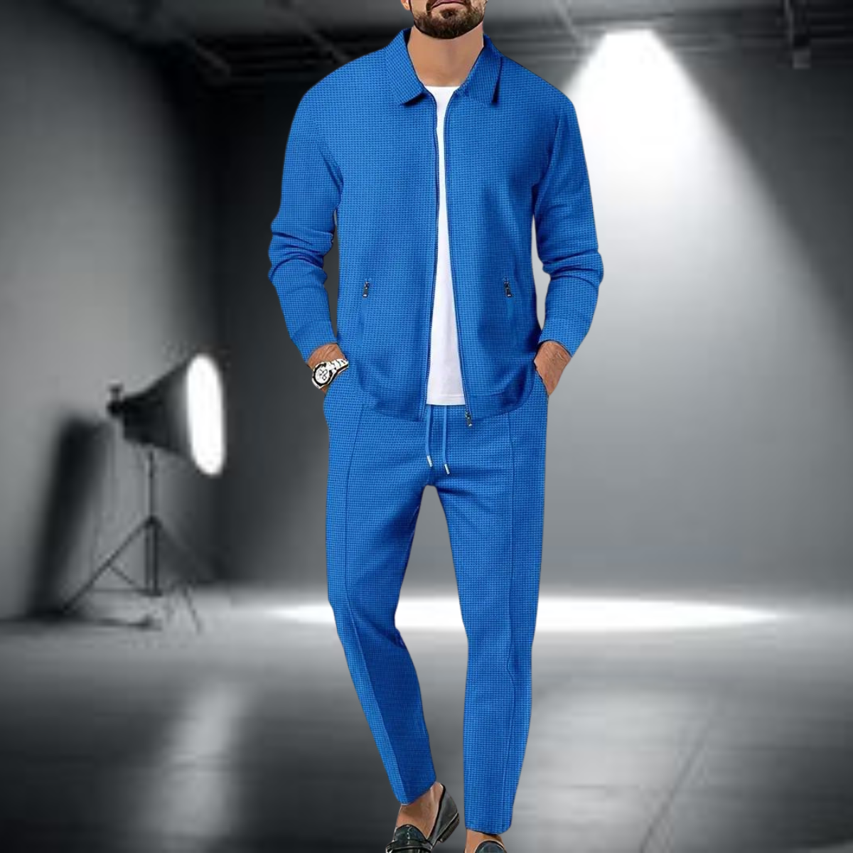 Heren Tracksuit Set met Lichte Jas en Bijpassende Joggingbroek Blauw