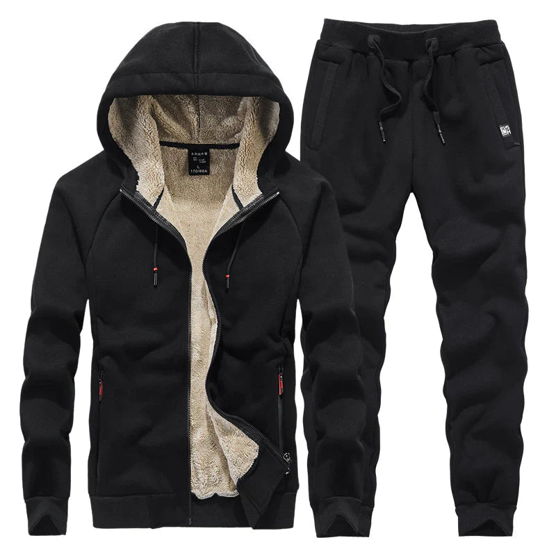 Heren Joggingpak met Capuchon en Warme Voering voor Winter Zwart