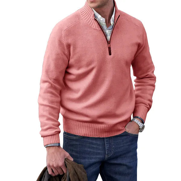 Heren Trui met Rits en Comfortabele Pasvorm Roze