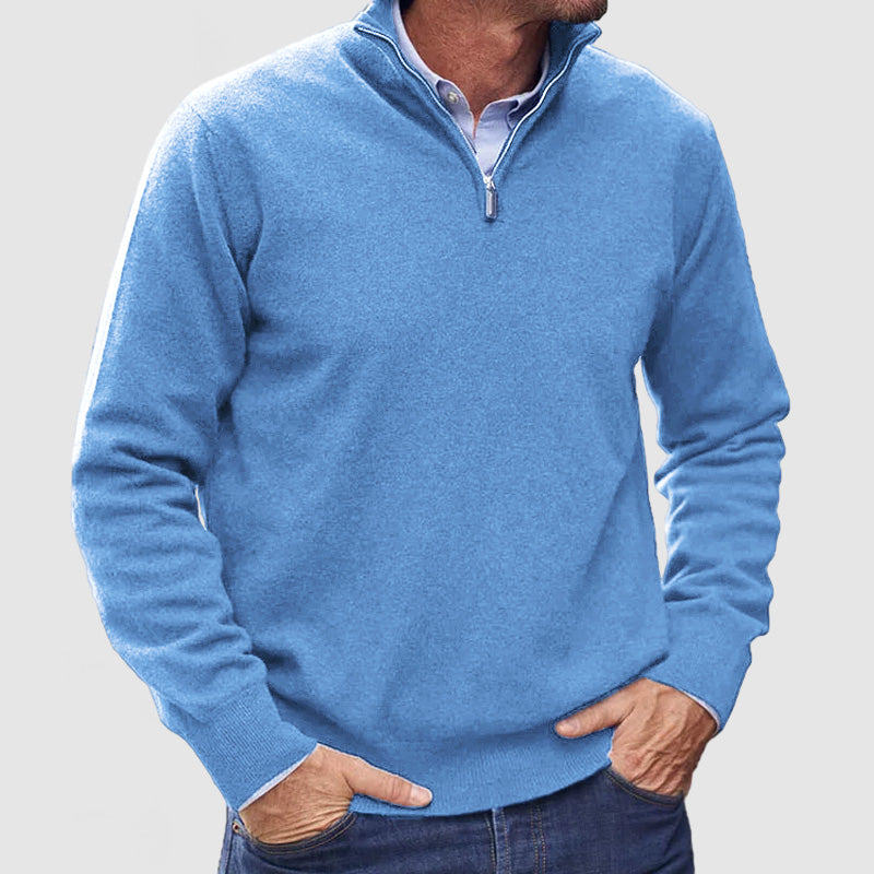 Heren Pullover Trui met Halve Rits Blauw