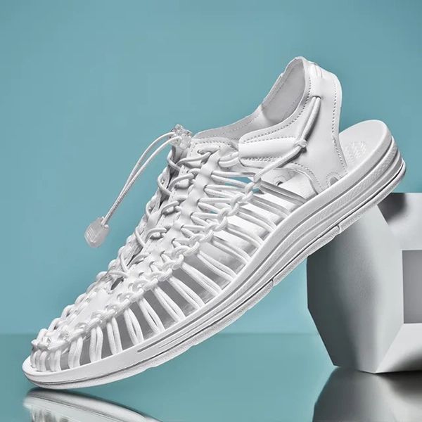 Heren Zomerse Sandalen met Ademend Geweven Ontwerp en Flexibele Pasvorm Wit
