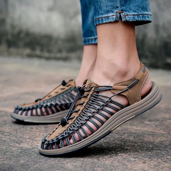 Heren Zomerse Sandalen met Ademend Geweven Ontwerp en Flexibele Pasvorm Bruin
