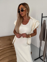 Dames Gebreide Tweedelige Set Coltrui met Midi Jurk