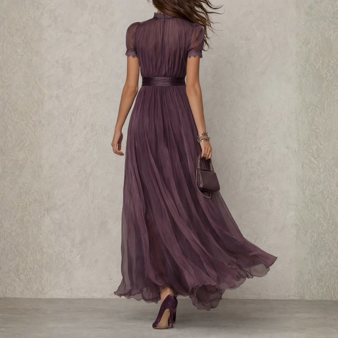 Dames Avondjurk Maxi met Kanten Details en Gedefinieerde Taille