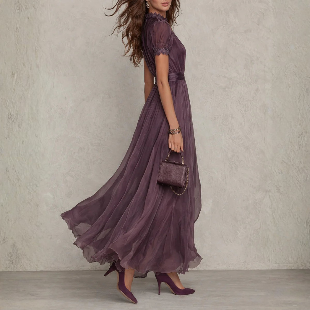 Dames Avondjurk Maxi met Kanten Details en Gedefinieerde Taille