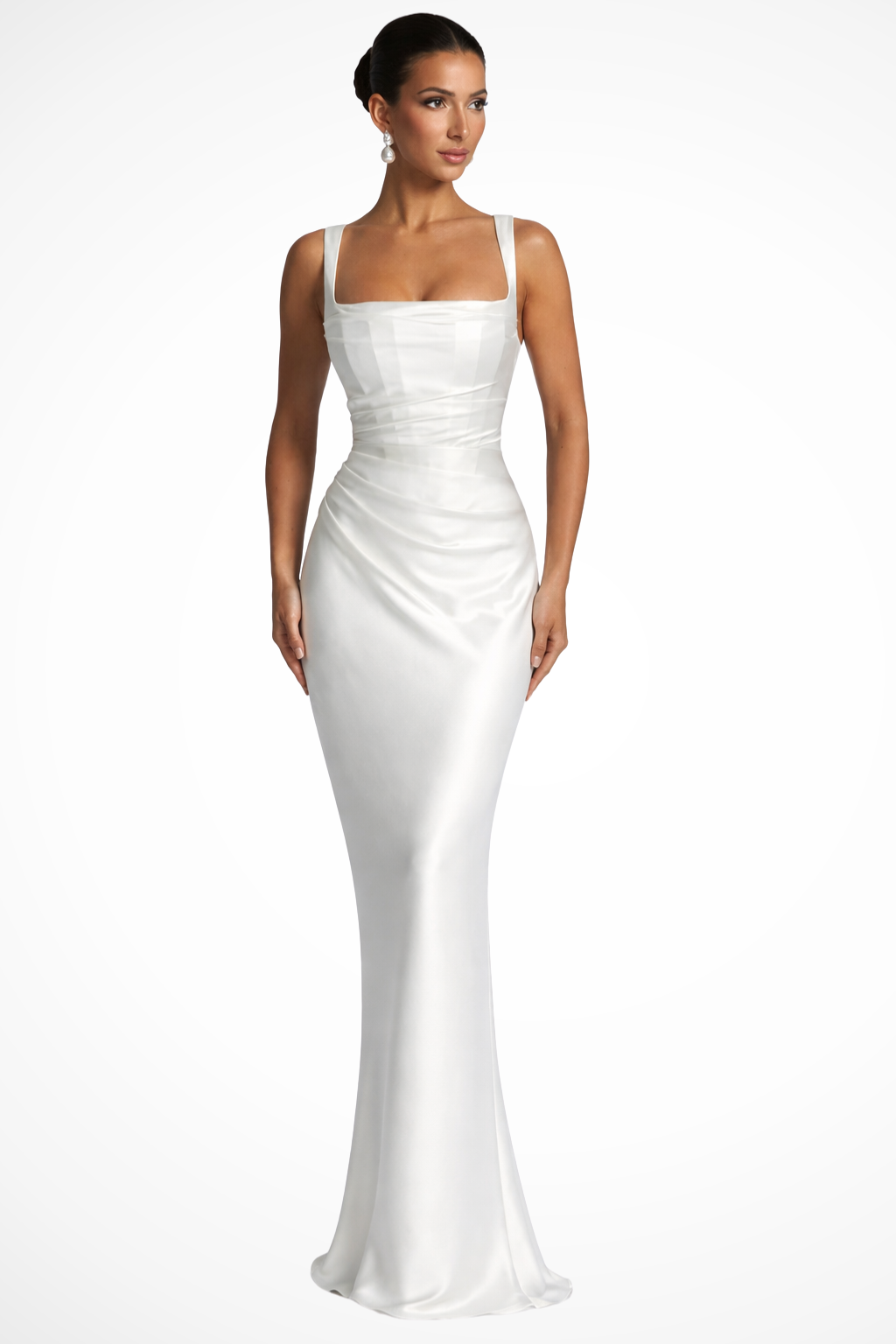Dames Avondjurk Mouwloos met Vierkante Hals en Gedrapeerde Taille ##POS:6##