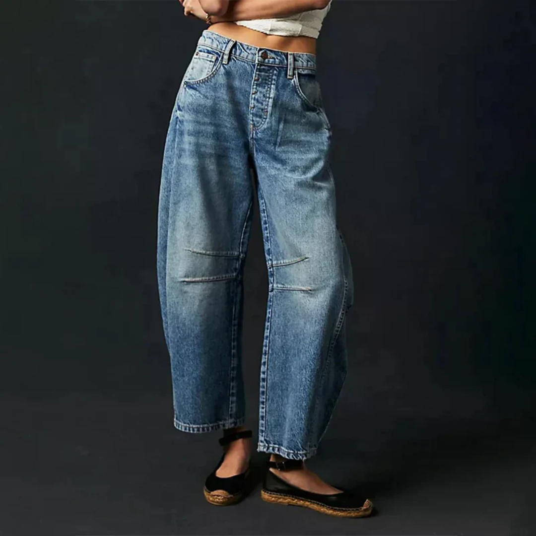 Dames Barrel Jeans met Wijde Pijpen en Lage Taille