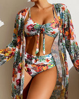Dames Bikini Set Driedelig met Tropische Bloemenprint en Cover-up