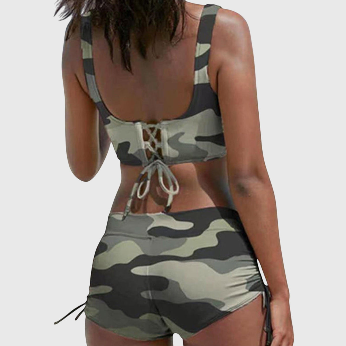 Dames Bikini Set met Crossover Top, V-hals en Ruched Short