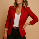 Dames Blazer met Lange Mouwen, Revers Kraag en Één Knoop Slim Fit