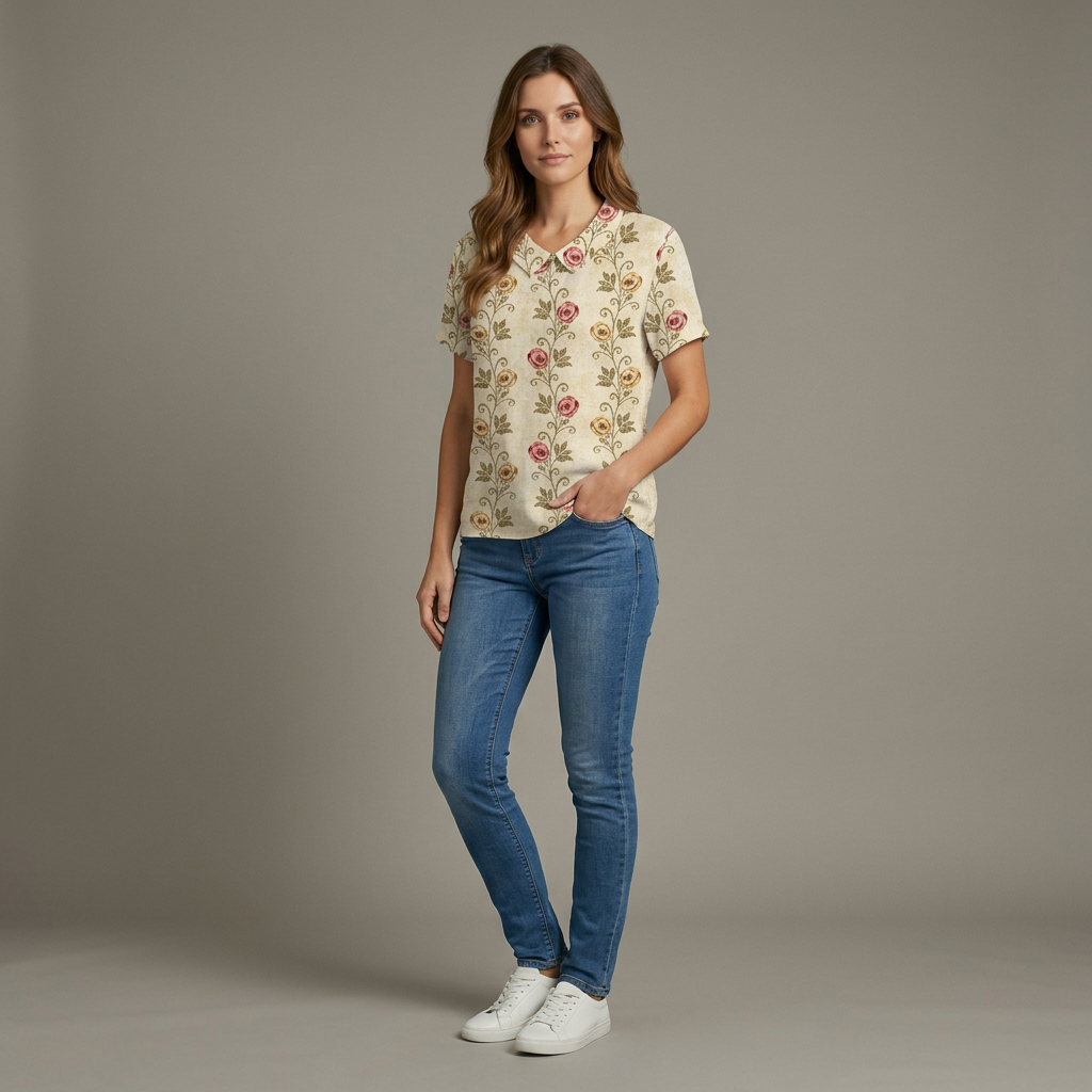 Dames Blouse Korte Mouw met Bloemenprint en Kraag
