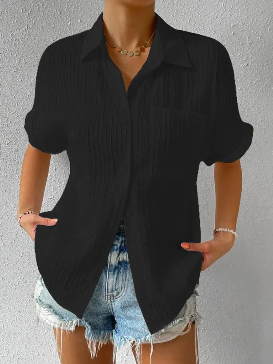 Dames Blouse Korte Mouw met Knoopsluiting en Oversized Fit