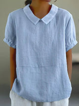Dames Blouse Korte Mouw met Kraag en Relaxed Fit
