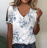 Dames Blouse Korte Mouw met V-hals en Bloemenprint