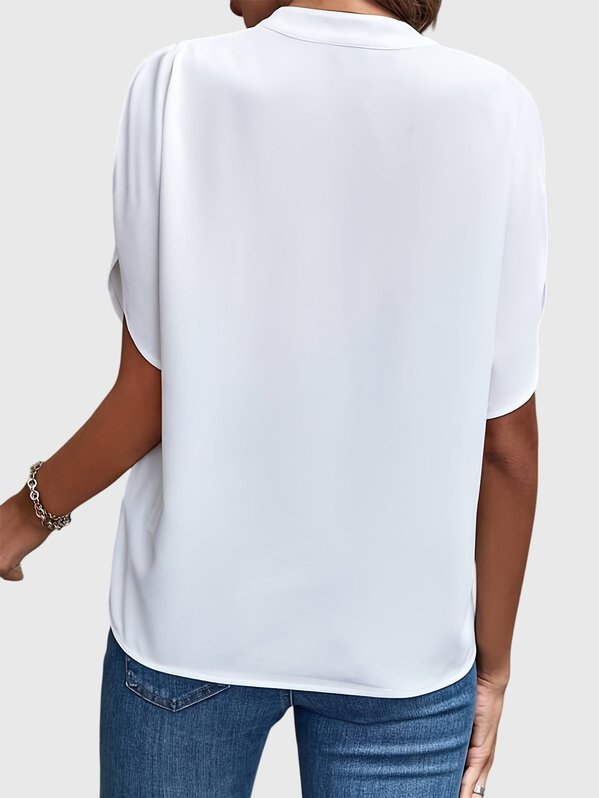 Dames Blouse Korte Mouw met V-hals en Split Mouwen