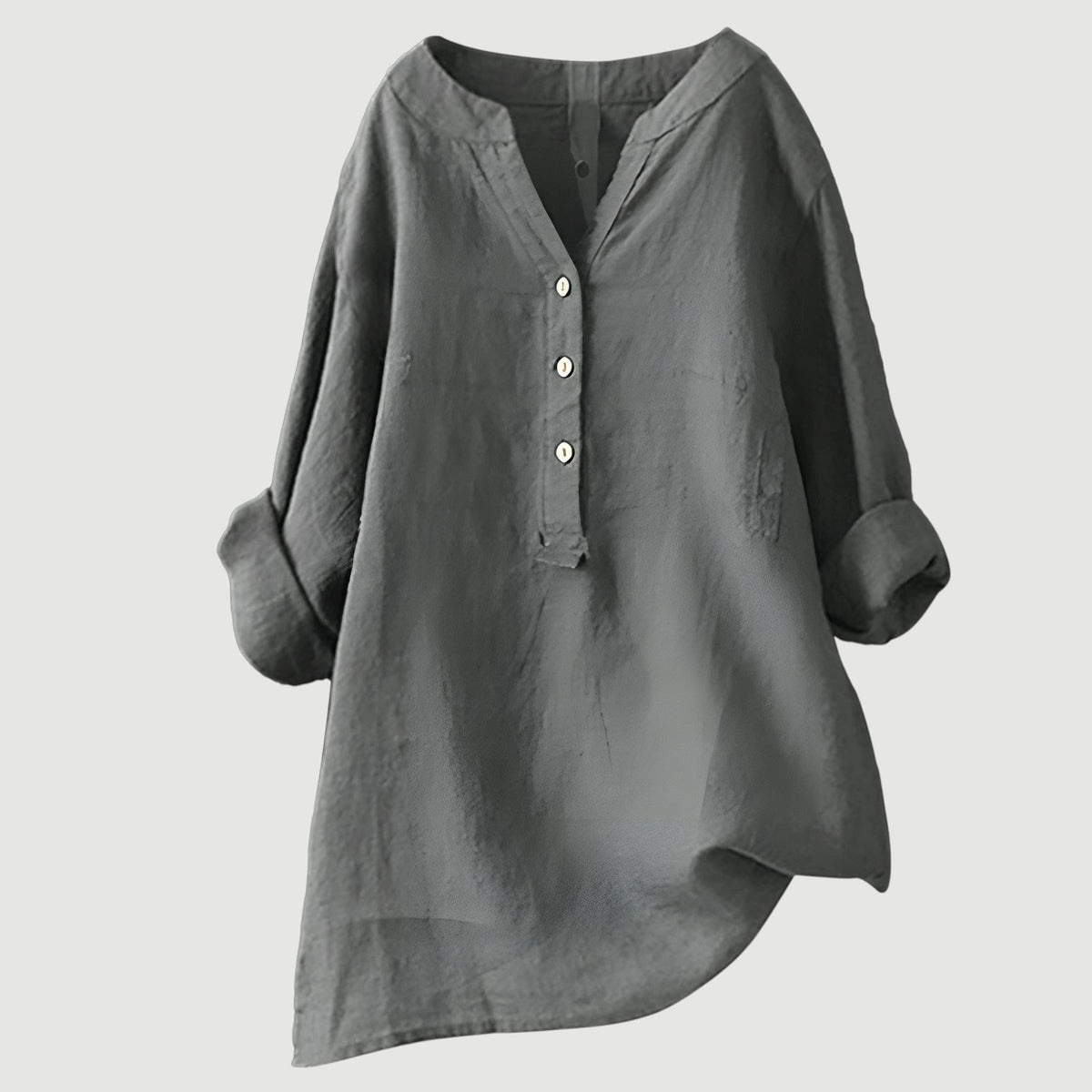 Dames Blouse Lange Mouw met V-hals en Knoopsluiting Oversized Grijs