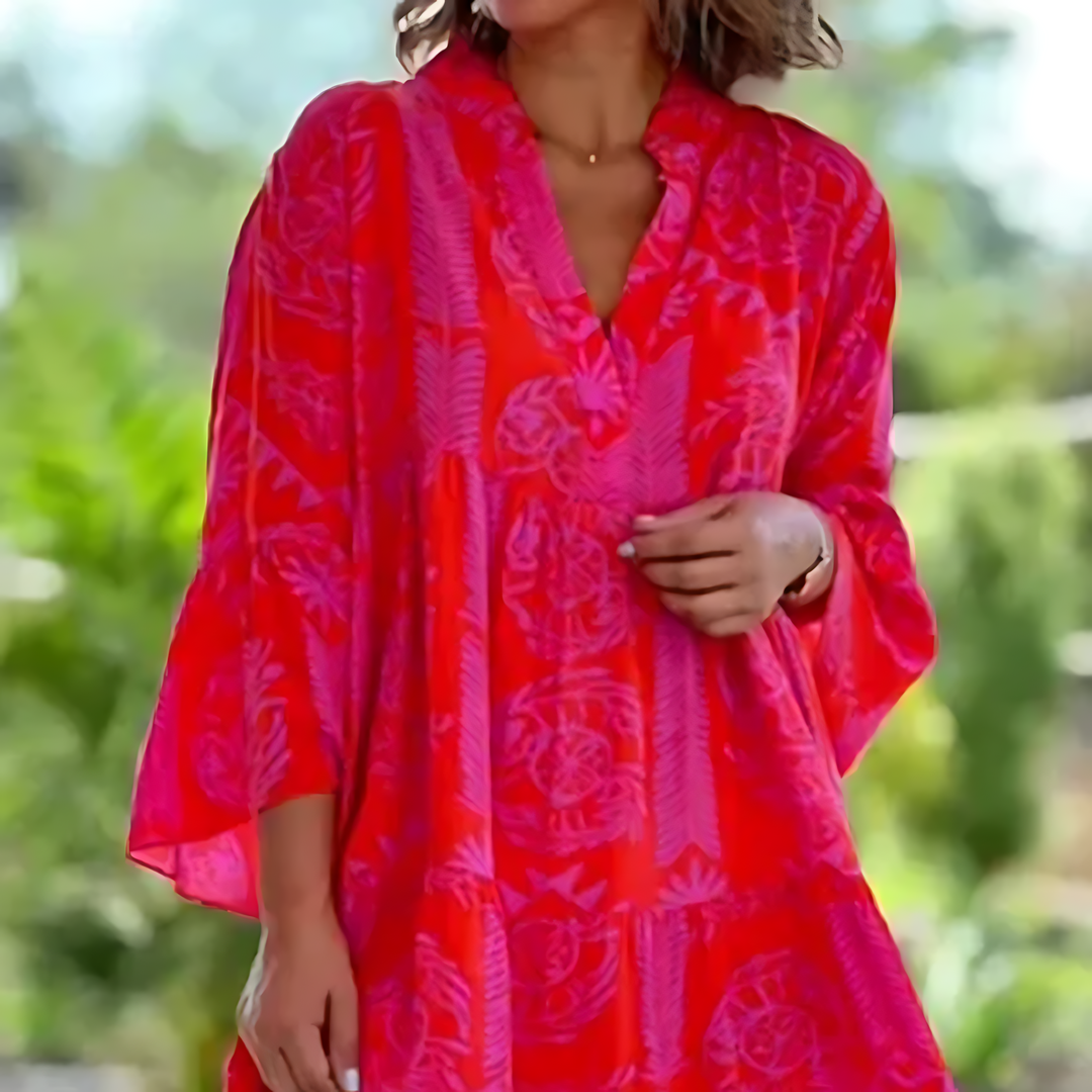 Dames Boho Jurk met V-hals en Klokmouwen