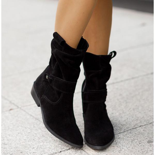 Dames Boots met Ritssluiting en Geplooid Detail op Blokhak