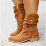 Dames Boots met Ritssluiting en Geplooid Detail op Blokhak