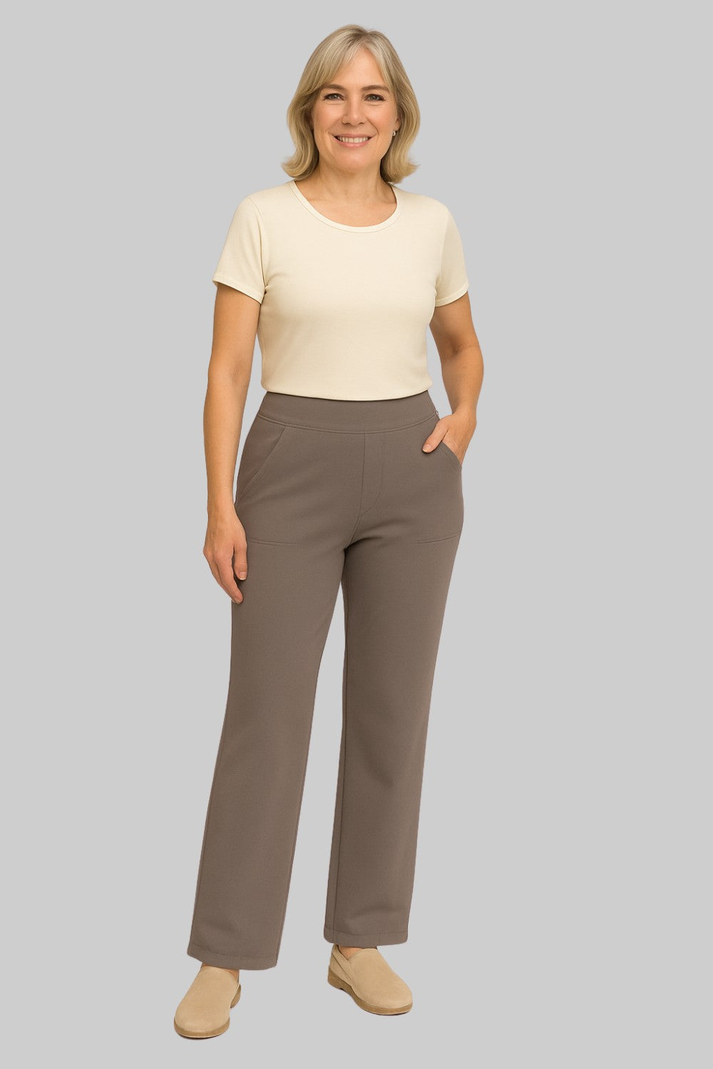 Dames Broek Hoge Taille met Wijde Pijpen en Elastische Tailleband