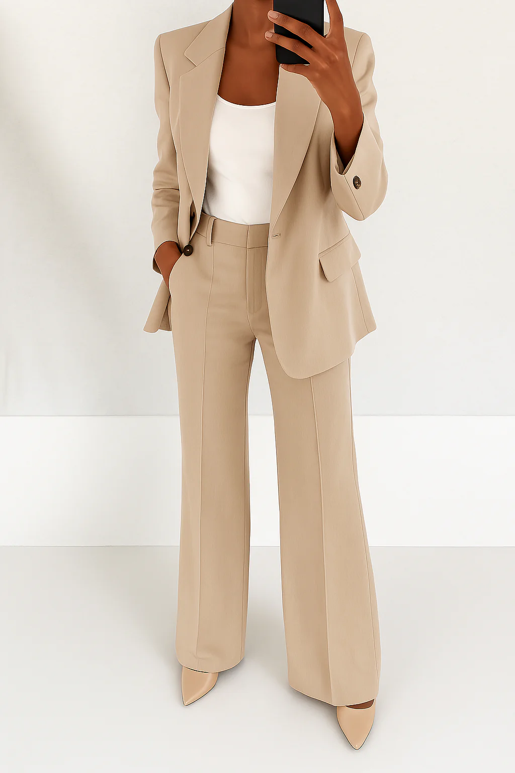 Dames Broekpak met Blazer en Wide Leg Broek met Hoge Taille