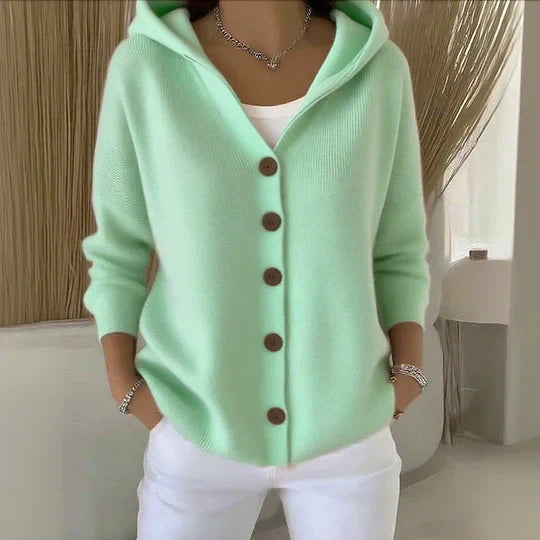 Dames Cardigan met Capuchon en Knoopsluiting Oversized Groen