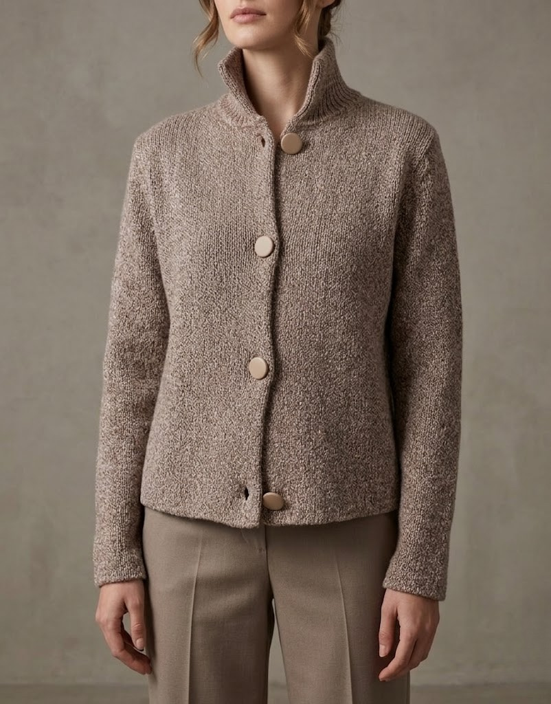 Dames Cardigan met Staande Kraag en Grote Knoopsluiting