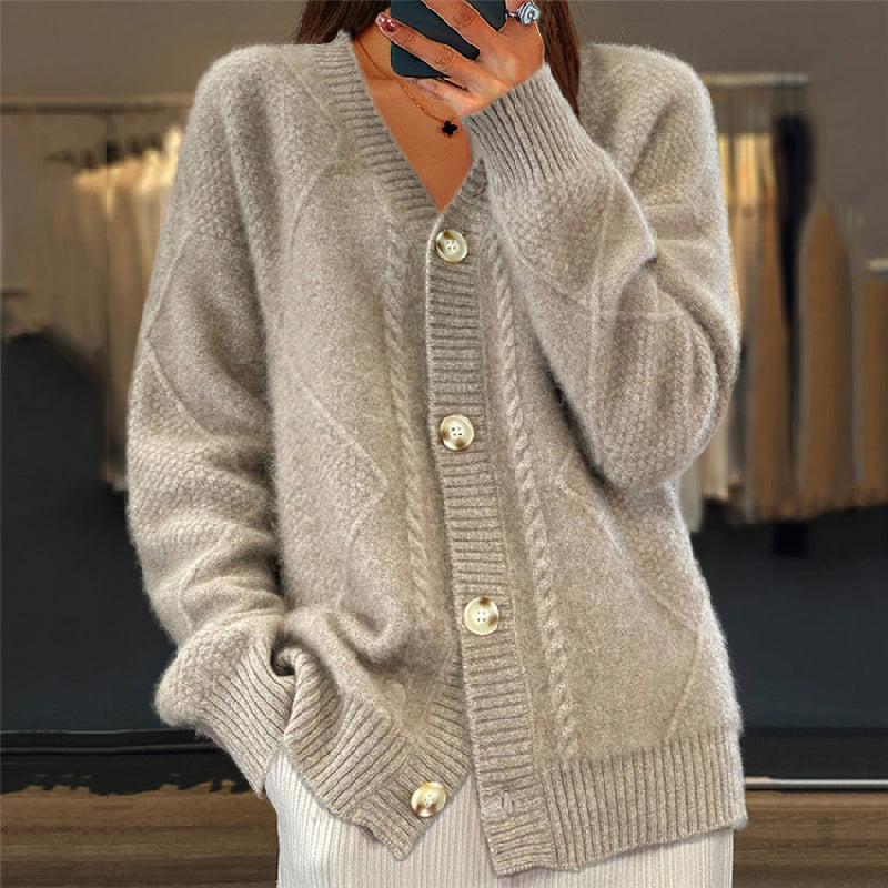 Dames Cardigan met V-hals en Knoopsluiting Lange Mouw Relaxed Fit Grijs