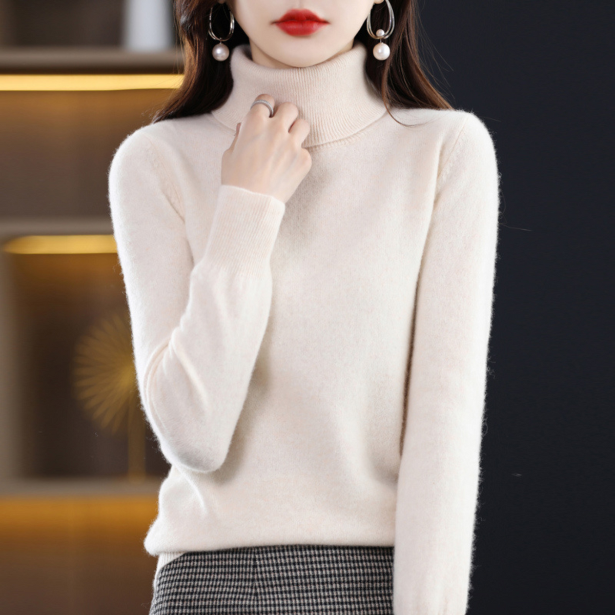 Dames Coltrui met Lange Mouwen en Slim Fit Lichtbruin