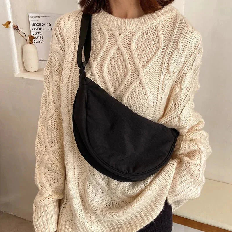 Dames Crossbody Tas Halve Maan met Verstelbare Riem Zwart