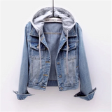 Dames Denim Jacket met Afneembare Capuchon en Knoopsluiting